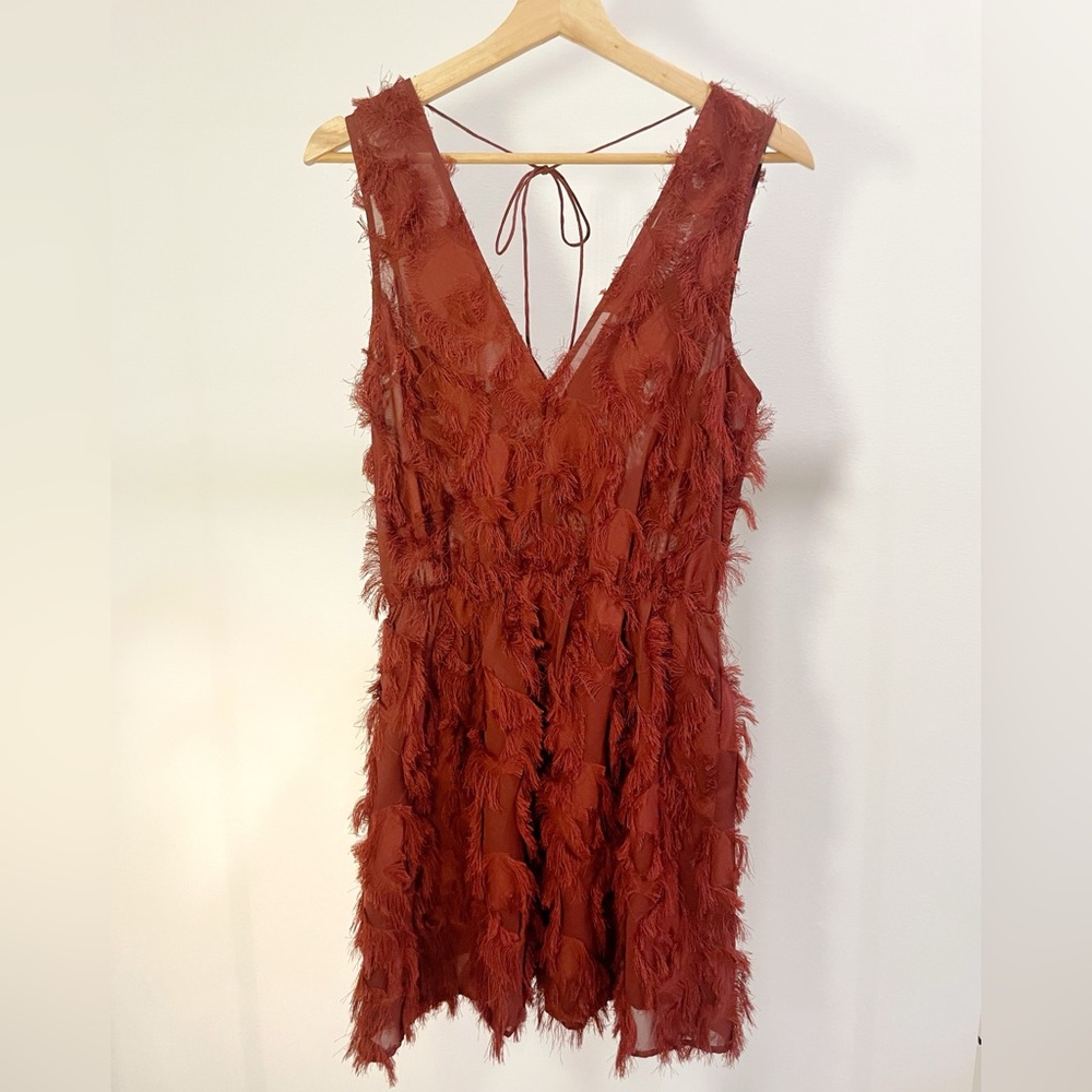 & Other Stories V Neck Textured Sleeveless Dress with Elastic Waist in Burgundy